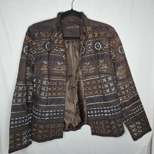 Coldwater Creek Denim Blazer Jacket Southwestern Embellished Embroidered Size 10